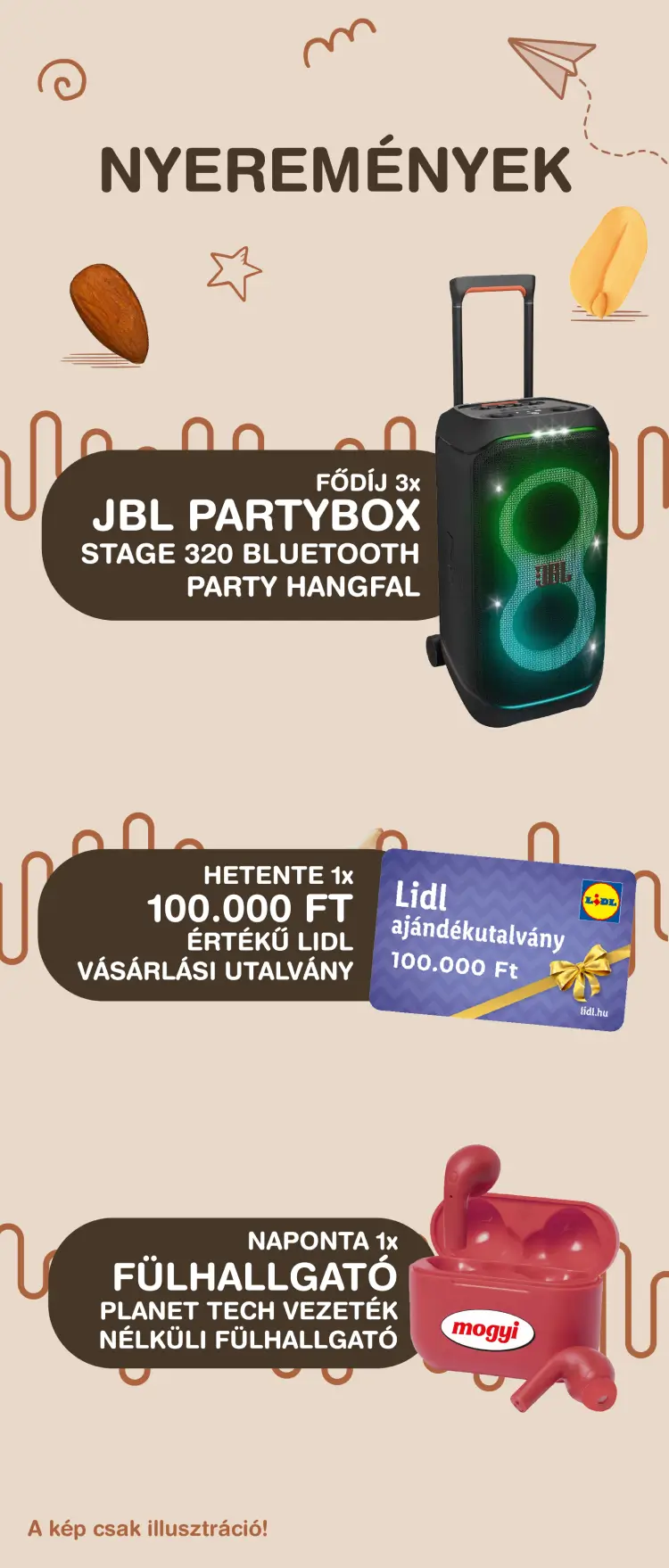 A promócióban megnyerhető nyeremények plakátképe.